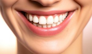 Smiling adult with natural cosmetic dental implants, showcasing a confident, beautiful smile.